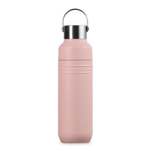 image shows Le Creuset On The Go 16oz Stainless Steel Water Bottle | Shell Pink against a blank, white background