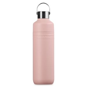 image shows Le Creuset On The Go 33oz Stainless Steel Water Bottle | Shell Pink  against a blank, white background