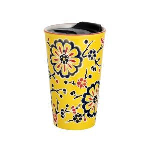 Fuji Merchandise 12oz Double-Walled Ceramic Tumbler | Yellow Flower