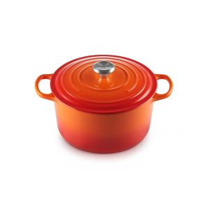 Le Creuset Signature 6.5 Qt. Enameled Cast Iron Deep Round Dutch Oven in Flame against a white background - side above