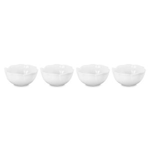 Le Creuset Petal Collection 4-Piece Mini Bowl Set (White) against a white background