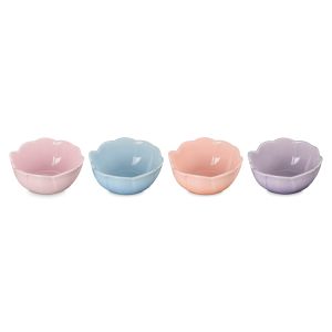 Le Creuset Petal Collection 4-Piece Mini Bowl Set (Pastel Multicolor) against a white background