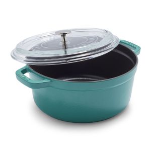 Staub 4 Qt.圆形蚕茧/荷兰烤箱，玻璃盖|绿松石