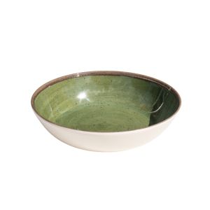 image shows TarHong Retreat Pottery 35oz Low Bowl | Green against a blank, white background
