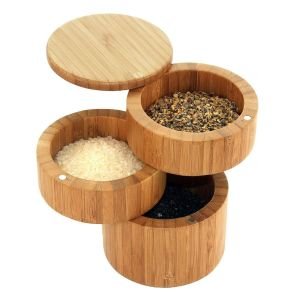 Totally Bamboo Triple Stack Salt Box with Magnetic Swivel Lids