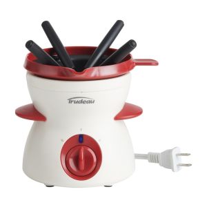 image shows Trudeau Electric 7-Piece Chocolate Fondue Set against a blank, white background