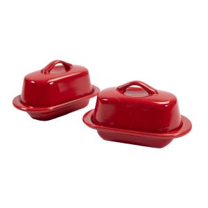 image shows Chantal 5" Mini Butter Dish (Set of 2) | True Red against a blank, white background
