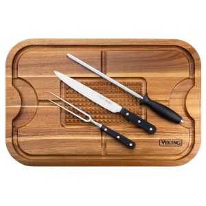 Viking Oversized Acacia Carving Board with 3 Piece Carving Set