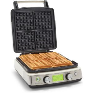 image shows GreenPan Elite Ceramic Nonstick 4-Square Waffle Maker | Cloud Cream against a blank, white background