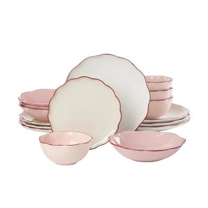 image shows Kate Spade Garden Party 16-Piece Dinnerware Set | Pink against a blank, white background