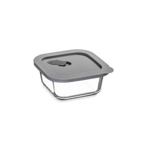 image shows Click Clack 0.3 Quart Cook+ Square Heatproof Glass Container | Grey against a blank, white background