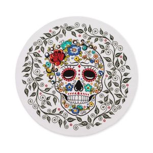 Fiesta® 15.25" Round Placemat | Sugar Skull and Vine (White)