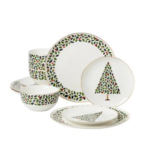 image shows Kate Spade 12-Piece Dinnerware Set | Evergreen against a blank, white background