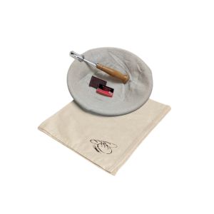 image shows Sassafras Proofing Basket Round with Cloth Liner, Lame & Dough Rising Cloth  against a blank, white background