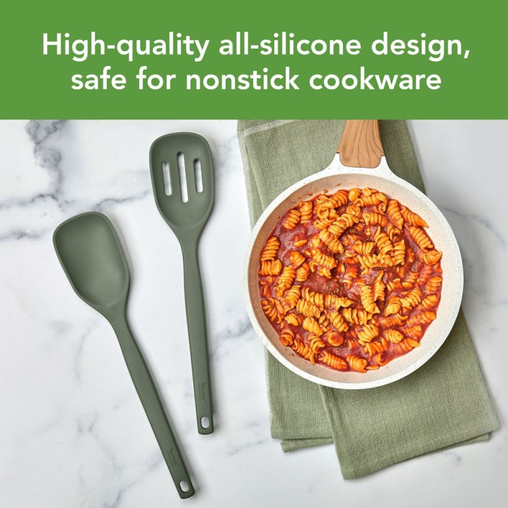 Tovolo Silicone Mixing Spoons - 2-Piece Set With Slotted & Solid Spoons For Cooking & Baking