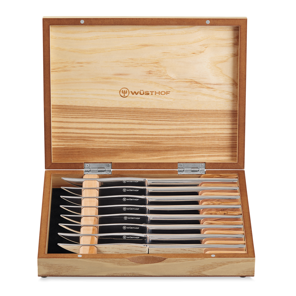 WÜSTHOF 8-Piece Stainless Steel Steak Knife Set | Olivewood