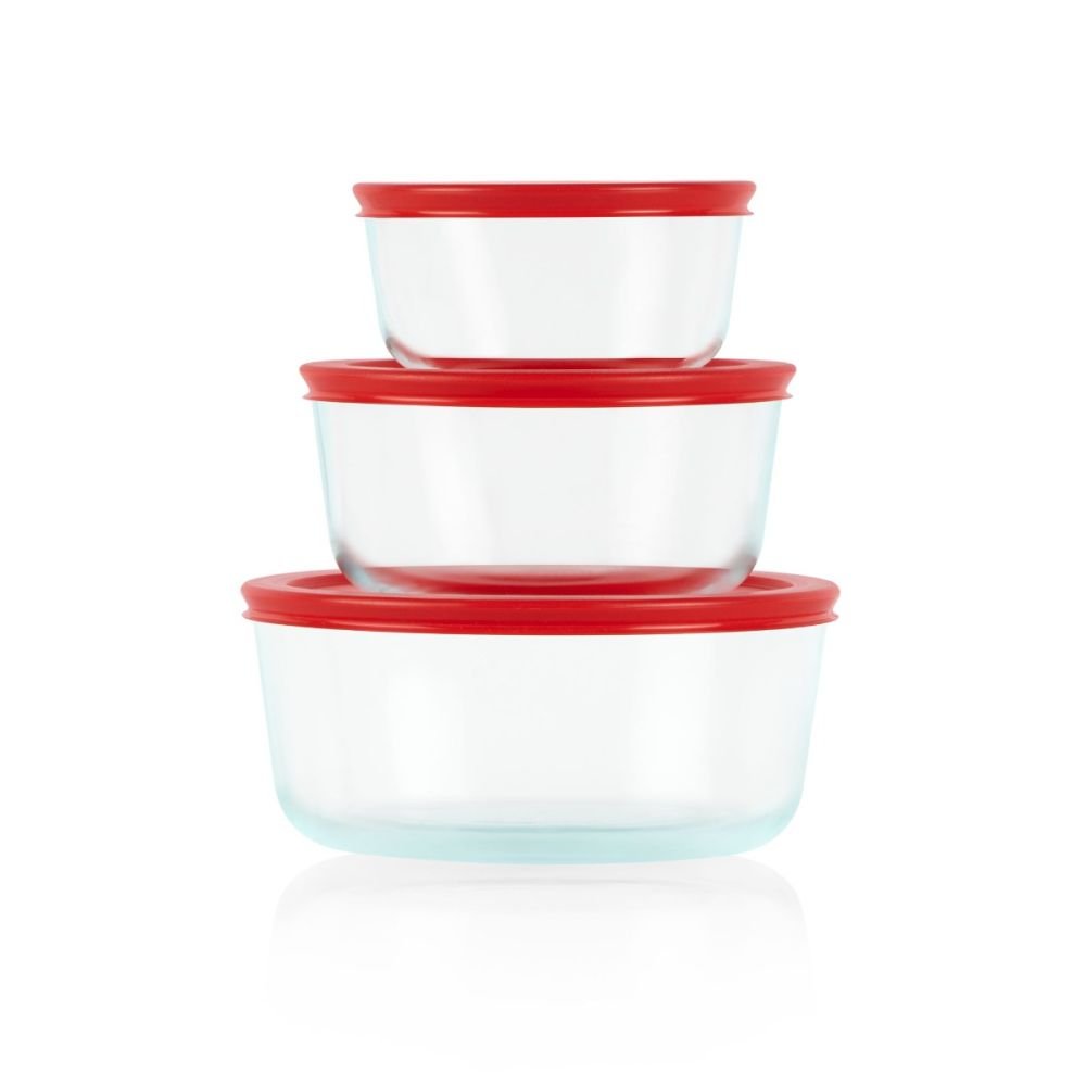 Simply Store 6-Pc Glass Food Storage Container Set with Lid, 7-Cup, 4-Cup, & 2-Cup Round Glass Storage Containers with Lid, BPA-Free Lid, Dishwasher