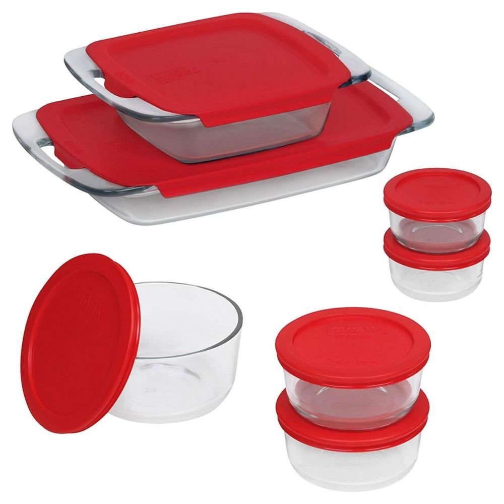 Pyrex Easy Grab Glass Baking Dish with Red Lid, 3-Quart