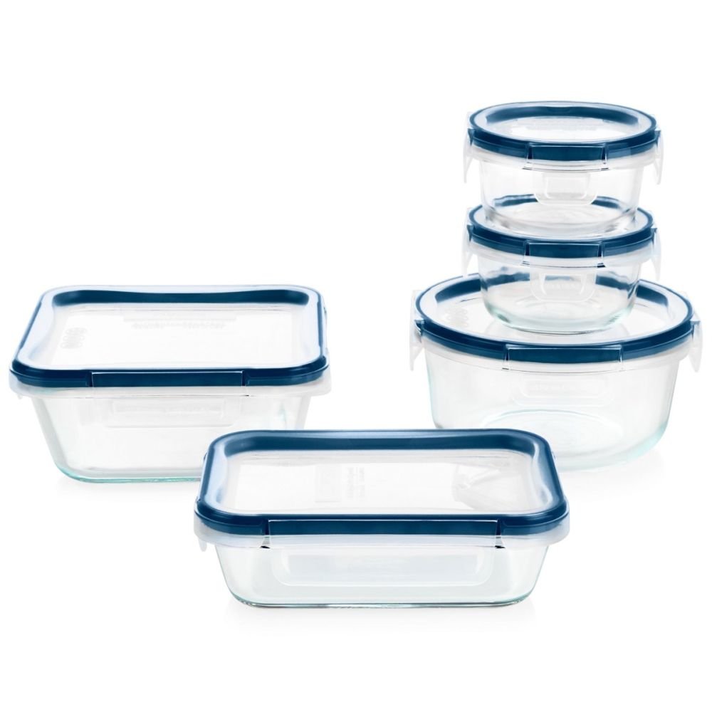 Freshlock Microban 10-Piece Glass Storage Set with Lids, Pyrex