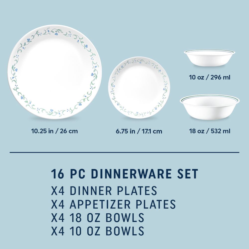 Corelle Country Cottage 16 Piece Dinnerware Set Service for 4