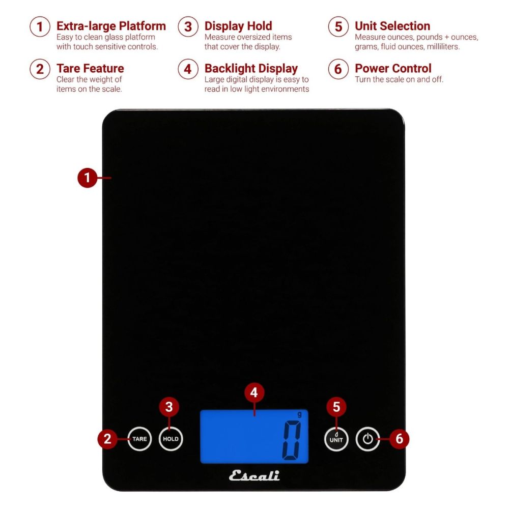 ARTI XL Glass Digital Kitchen Scale Black Escali EverythingKitchens