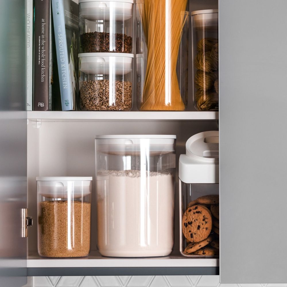0.6 Quart Round Pantry Canister White Click Clack Everything Kitchens