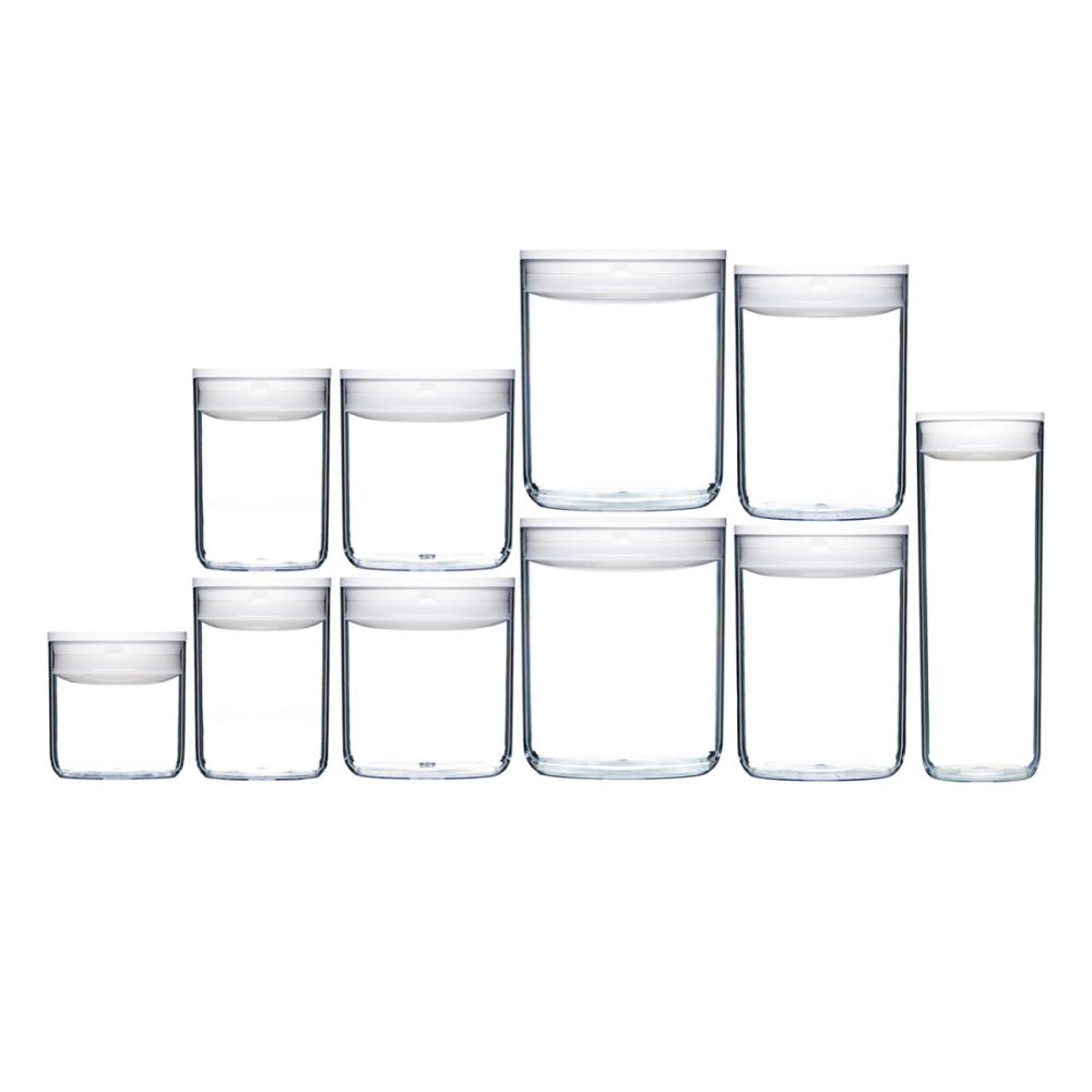 Round Pantry Canisters (10Piece Set) White Click Clack
