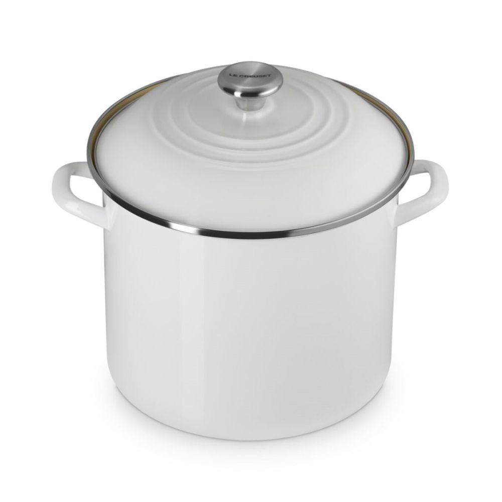 12 Qt. Enamel On Steel Stockpot with Stainless Steel Knob (White