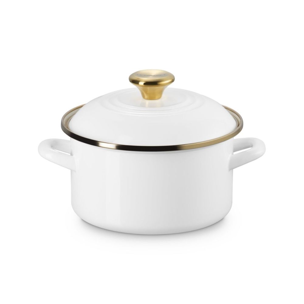 「新品」 LE CREUSET STOCKPOT WHITE 3.8 Qt. Petite Enamel On Steel Stockpot (White with Gold Knob