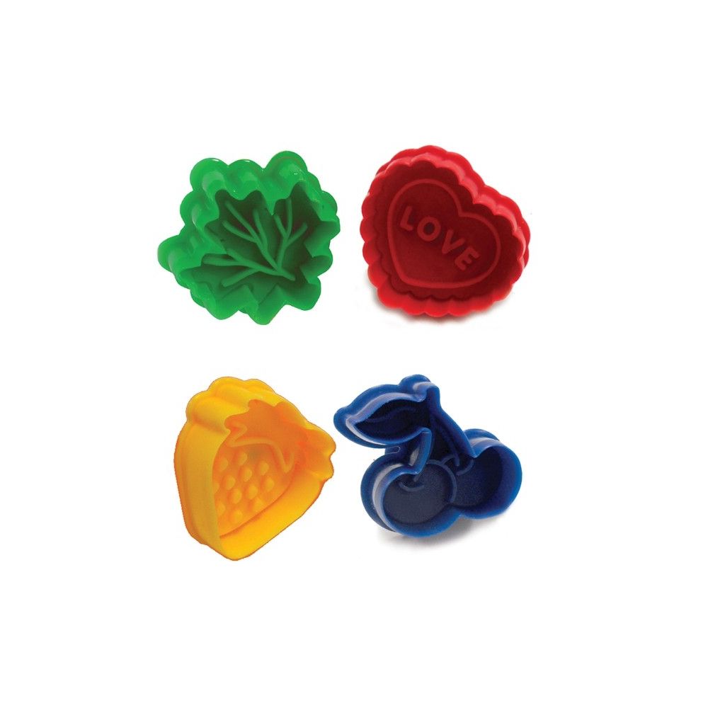 NEW NORPRO PIE TOP CUTTERS SET OF 4 LEAF- HEART-STRAWBERRY -CHERRIES