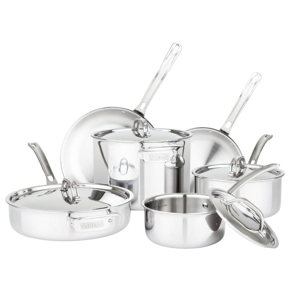 3-Ply Stainless Steel Cookware Set with Metal Lids (10-Piece