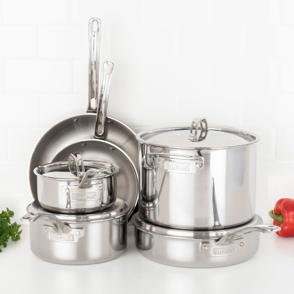 3-Ply Stainless Steel Cookware Set with Metal Lids (10-Piece