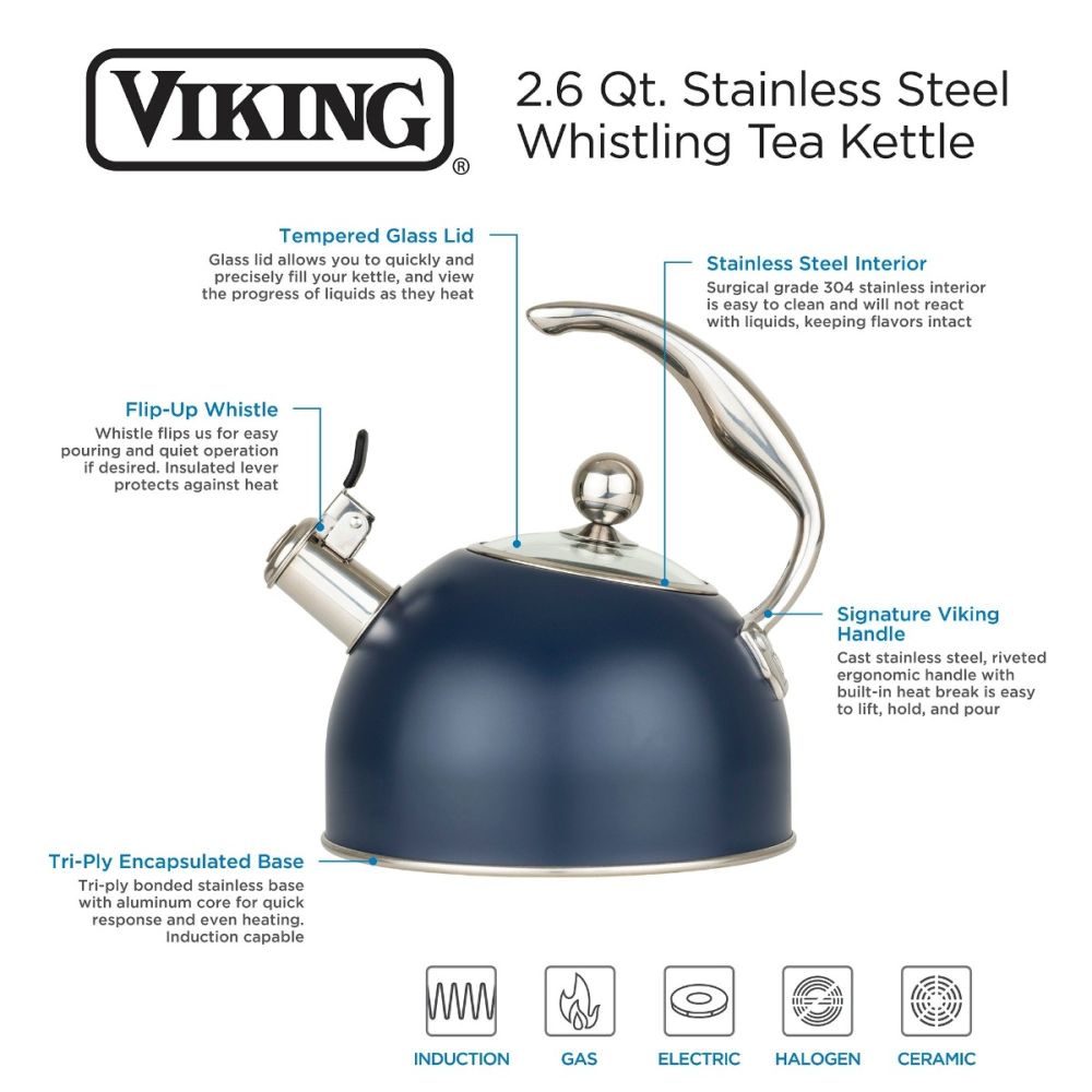 2.6 Quart Stainless Steel Whistling Kettle (Slate Blue) | Viking