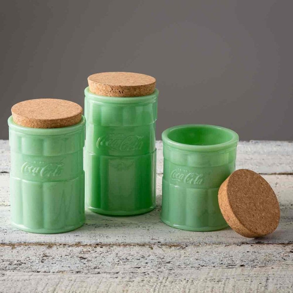 Tablecraft Coca-Cola Jadeite 28oz Canister with Lid, Green