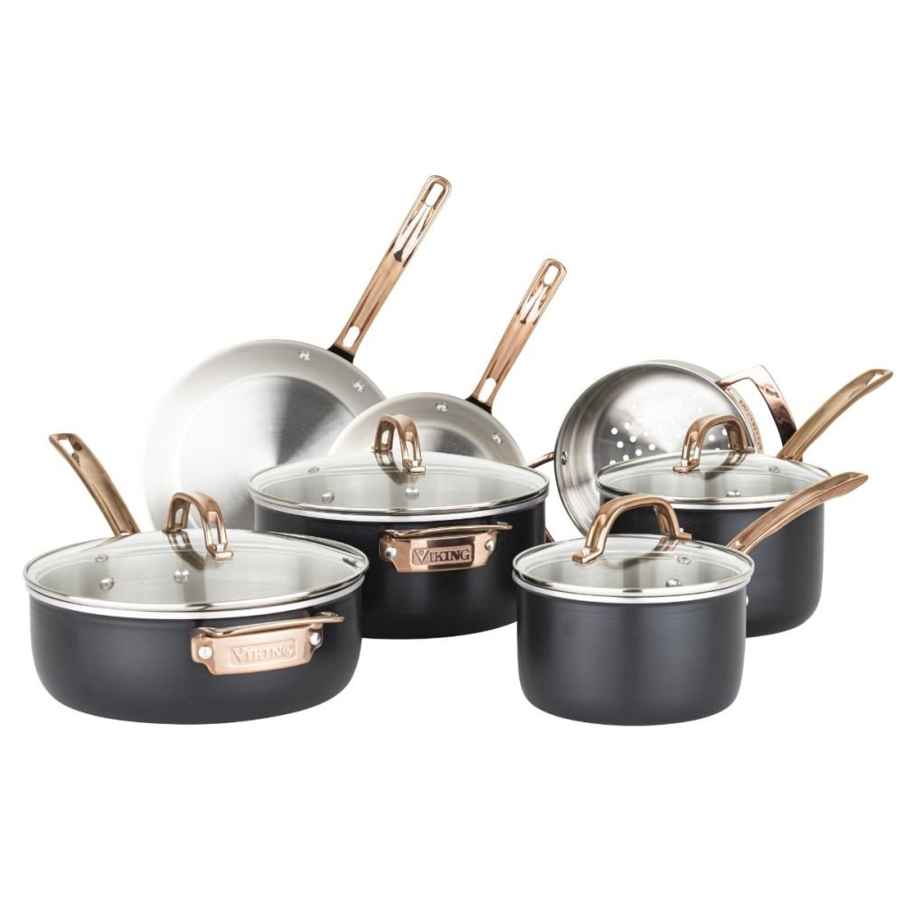 3-Ply Stainless 11-Piece Cookware Set (Black & Copper), Viking