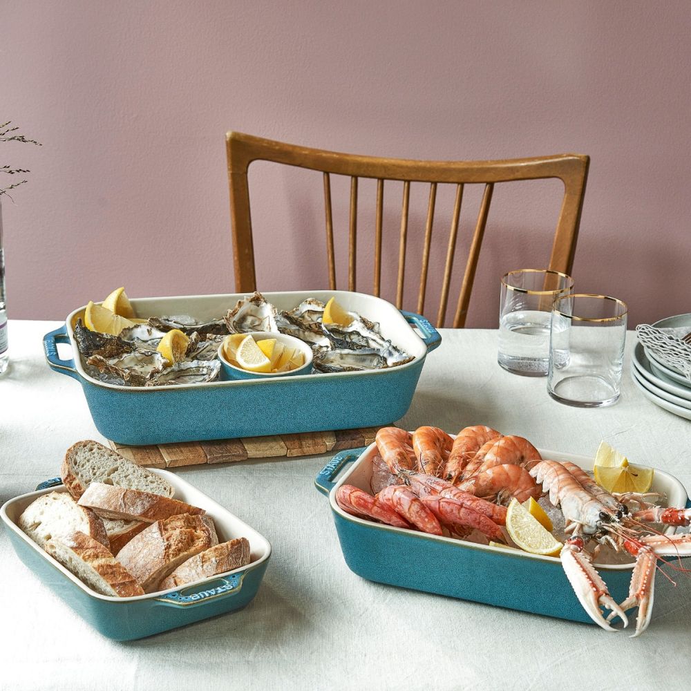 3-Piece Rectangular Baking Dish Set (Rustic Turquoise) | Staub