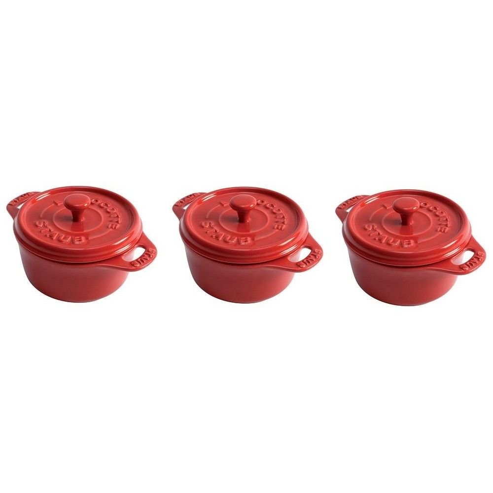 Staub 3-Piece Mini Round Cocotte Set | Cherry Red
