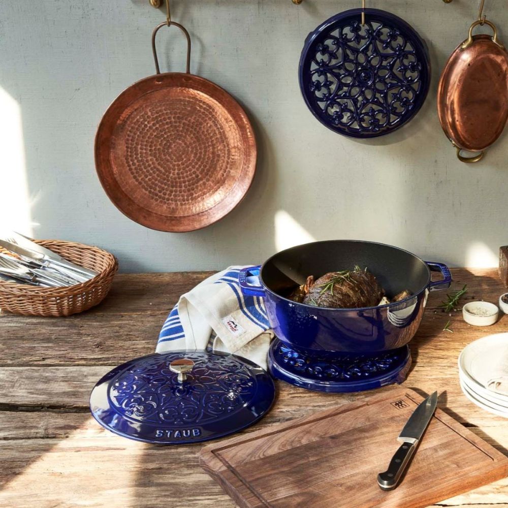 3.75 Qt Essential French Oven with Lilly Lid (Dark Blue) | Staub