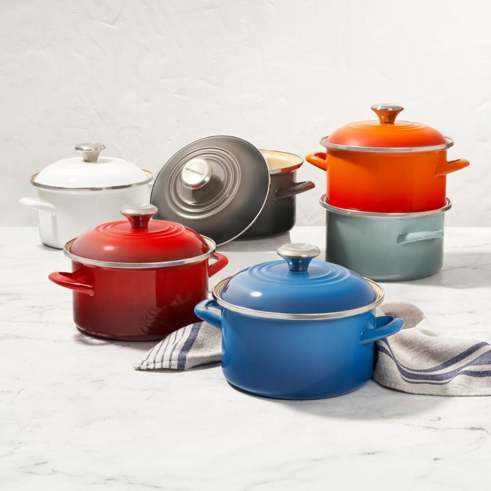 新品POTETE コフレ 3heart clip 赤 3.8 Qt. Petite Enamel On Steel Stockpot (Flame) | Le Creuset