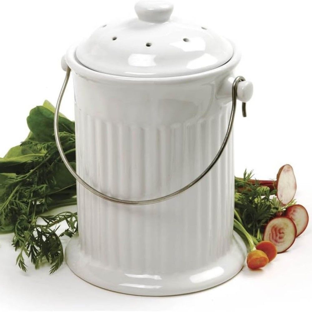 Norpro Ceramic Compost Crock & Lid - 4 Qt. White | Everything Kitchens