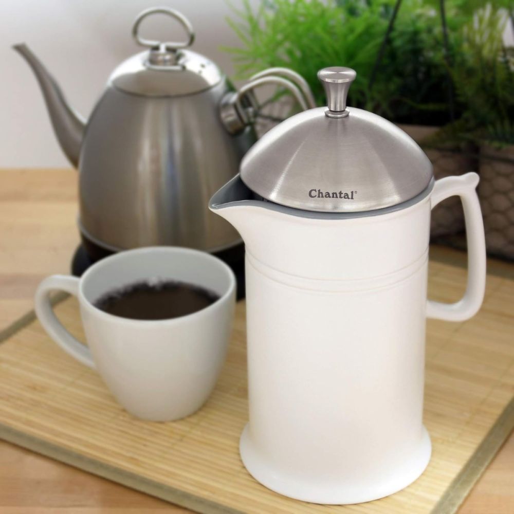 Chantal 28 ounce Ceramic French Press with Stainless Plunger, White
