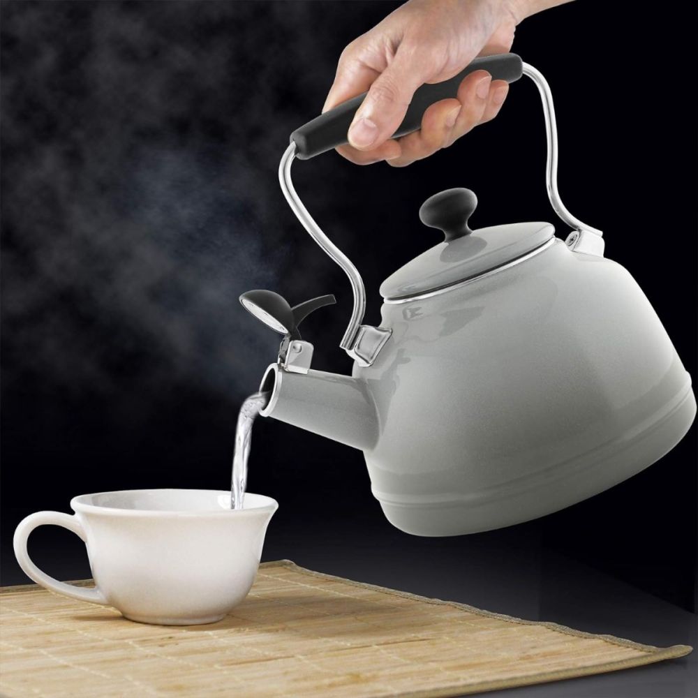 Lake 1.7 Qt. Enamel-on-Steel Tea Kettle (Fade Grey