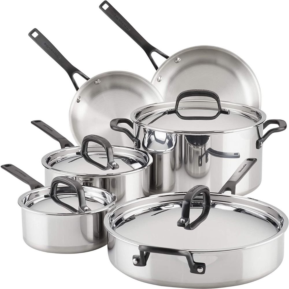 Home Kitchen Appliances KitchenAid Stainless Steel Cookware Set 10 Piece