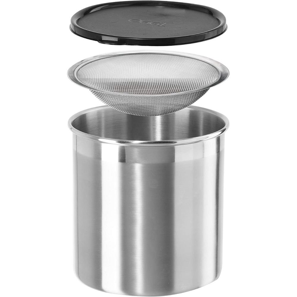 Bacon Grease Container With Stainless Steel Grease Strainer