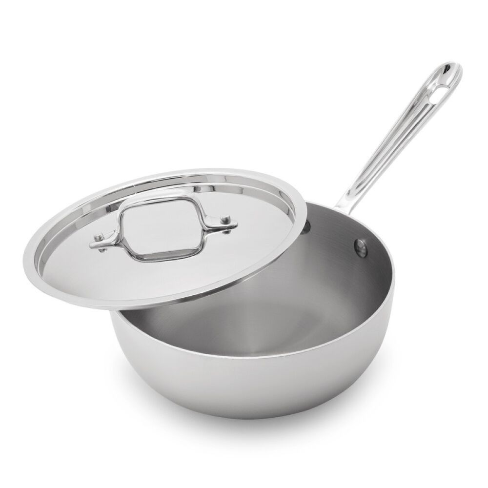 2 Quart AllClad TriPly Stainless Steel Saucier with Whisk Sauciers