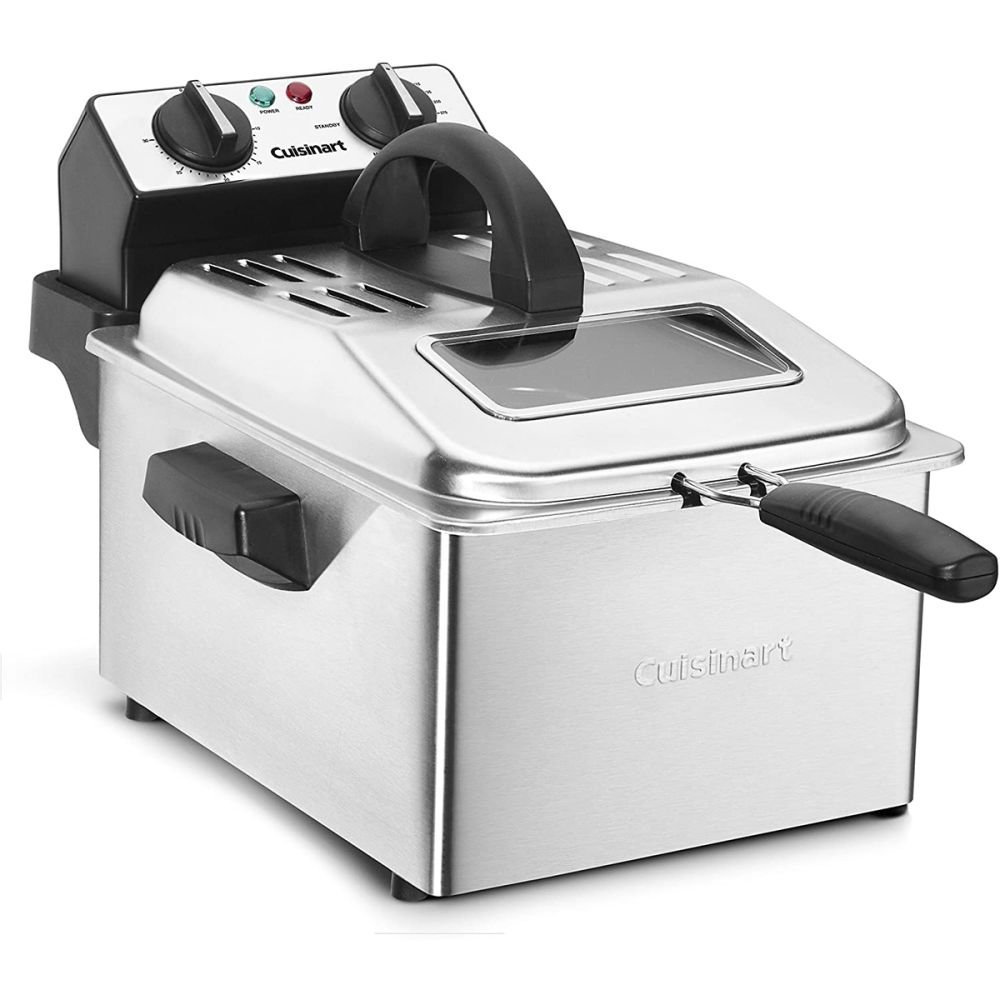 Professional stainless steel electric fryer with 8+8 liter capacity.