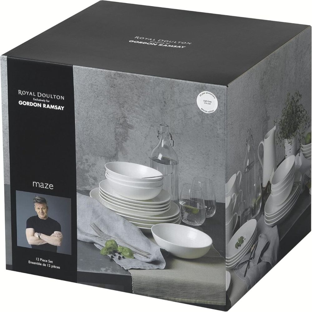 Gordon Ramsay Maze Collection 12-Piece Dinnerware Set Light Grey