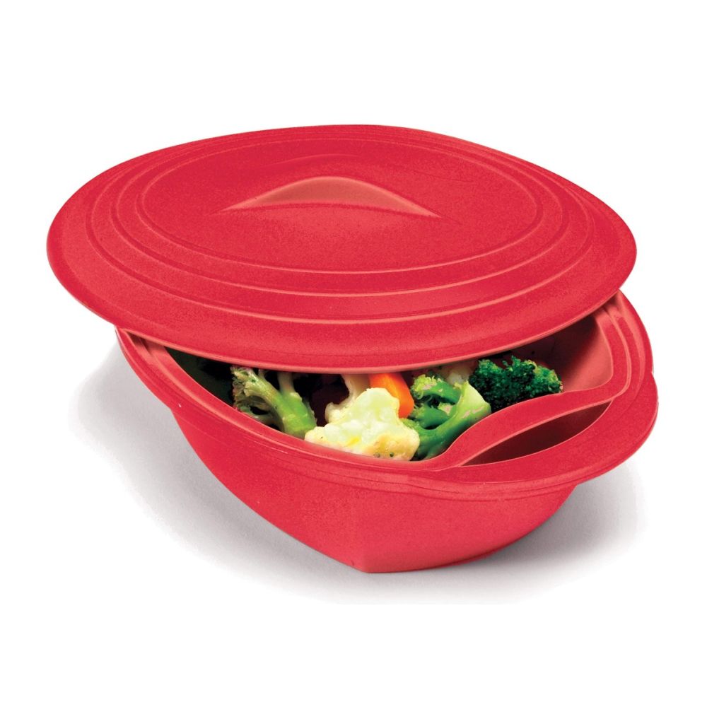 180R MICROWAVE SILICONE STEAMER WITH INSERT, RED