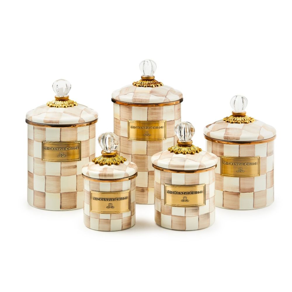 Secret Macaron キャノチェ Mocha Check 1.5 Qt. Medium Canister | MacKenzie-Childs