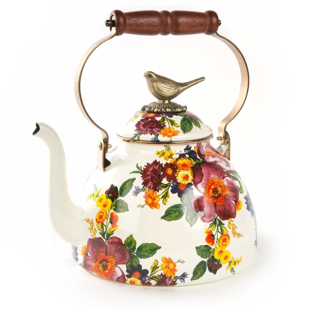 White Flower Market 3 Quart Tea Kettle with Bird | MacKenzie